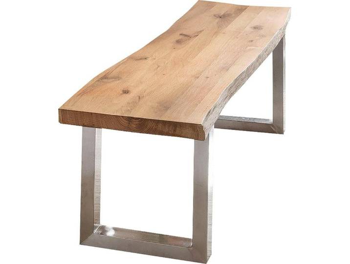 Bank HOME AFFAIRE Tristan , beige (natur, silber), B:160cm H:45cm T:38cm, Sitzbänke, Bank, aus Massivholz Eiche