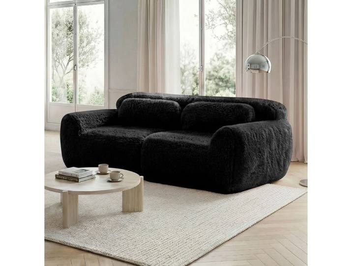 Canapé 2 places modulaire sans cadre minimalistes design librement combinable tissu peluche noir coussins inclus