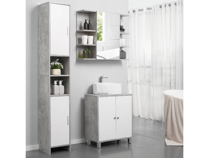 kleankin Colonne Rangement Salle Bain Ciment Blanc