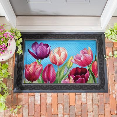 Evergreen "Tulip Palooza Embossed Door Mat - 30"" x 18"""
