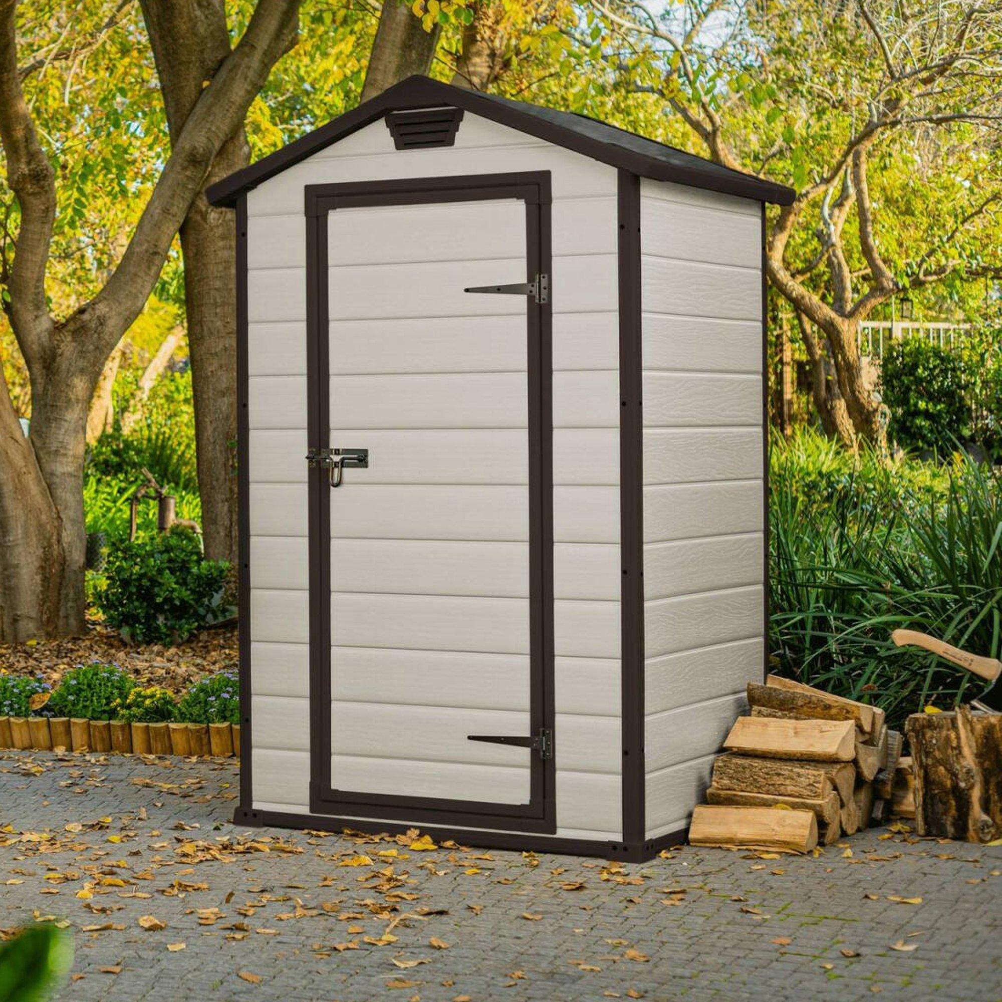 Gartenhaus Dmora Cranbrook 129x103x196h cm Beige, Wetterfest, Dach mit Doppelschräge