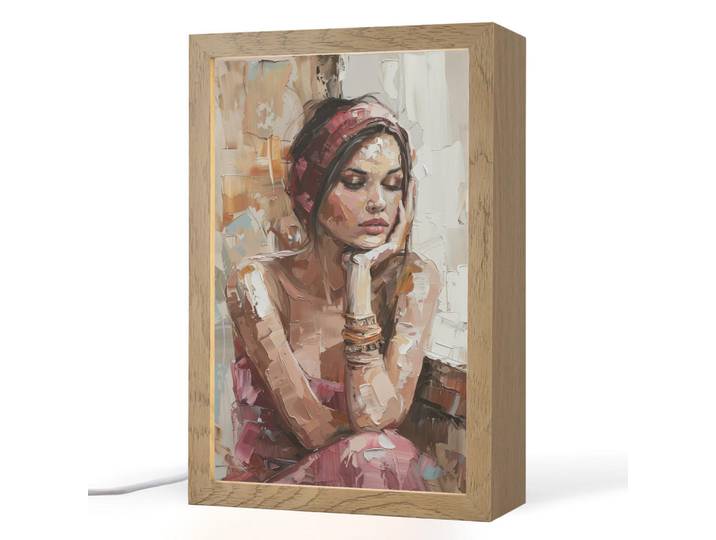 OnlyWow Tischleuchte - Frau - Lackierung - Porträt - Modern - 20x30 cm, Bronzefarben, Holzwerkstoff, Rechteckig, LED integriert, 20x30x8 cm, Lampen & Leuchten, Innenbeleuchtung, Tischlampen
