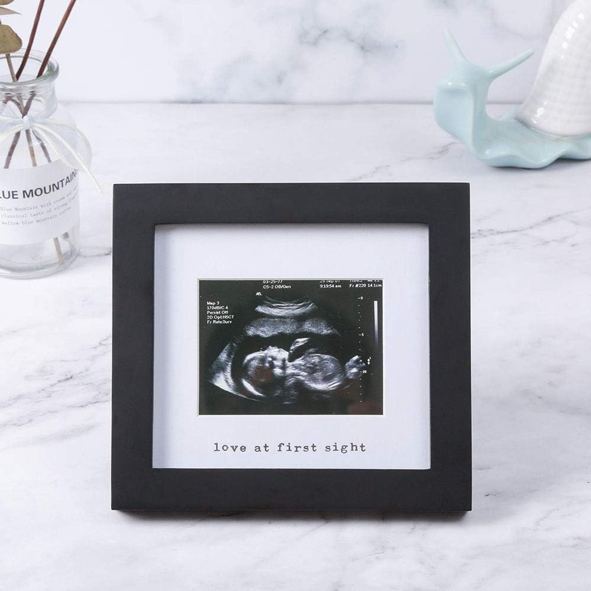 Zwart Baby Echografie Foto Frame met Zilveren Tekst – Eerste Echografie Bilderraam voor Babykamer Decoratie