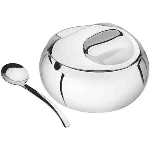 Tramontina Zuckerdose 64400/500 Chá e Café, silber, aus Edelstahl, mit Deckel und Löffel, 10,5 x 8 cm