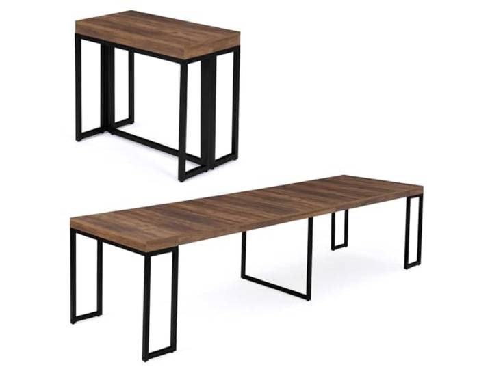 IDMarket - Ausziehbarer Konsolentisch Toronto 14 Personen 300 cm Dunkles Holz Industriedesign