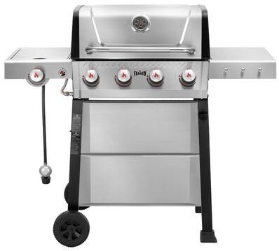 Feasto 4 Burner Liquid Propane Freestanding Gas Grill Cart with Side Table and Wheels, Porcelain-Enameled Grates