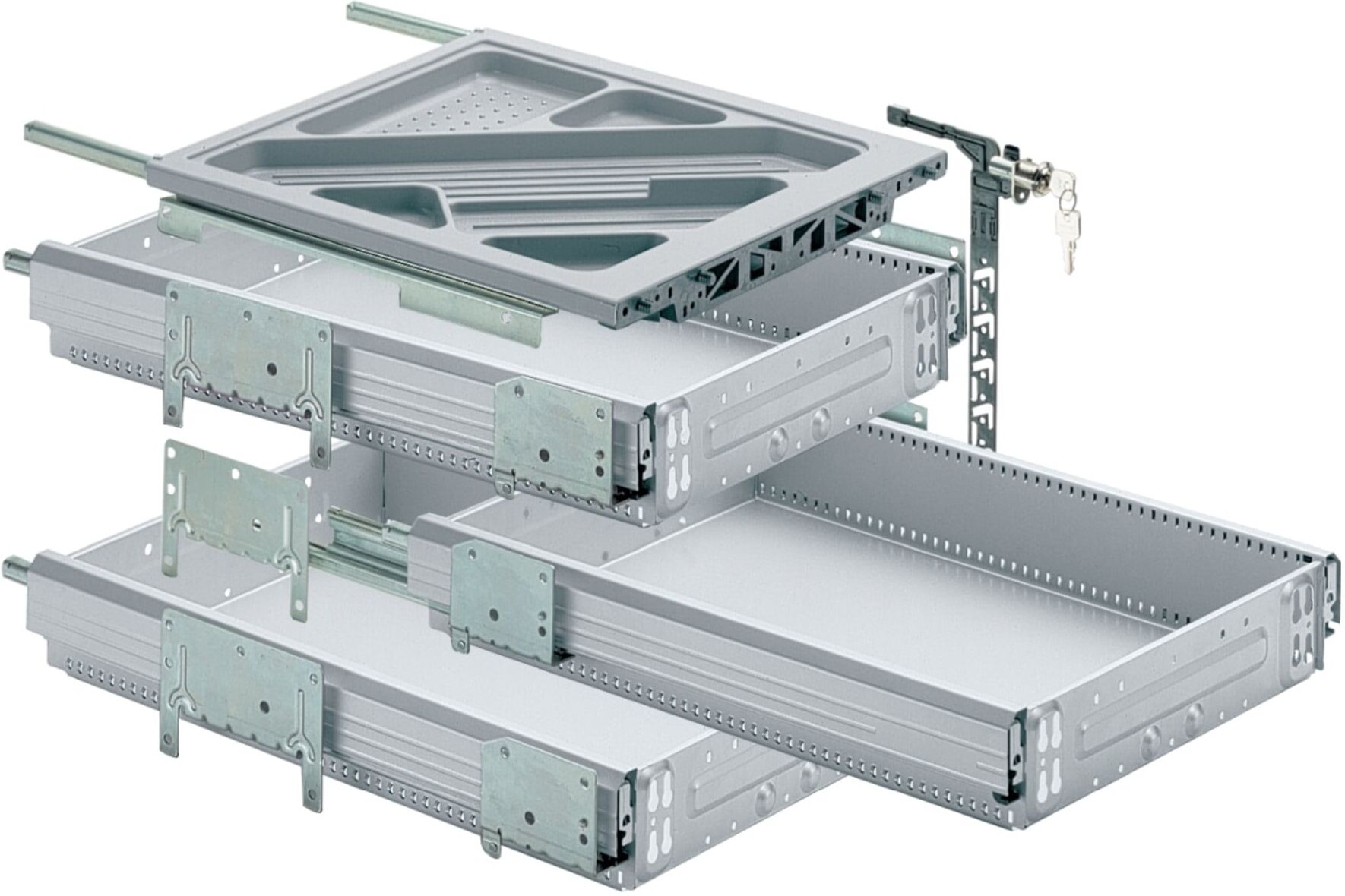 Hettich Container-Set mit Vollauszügen, Aluminium Optik, 730 mm (41065)