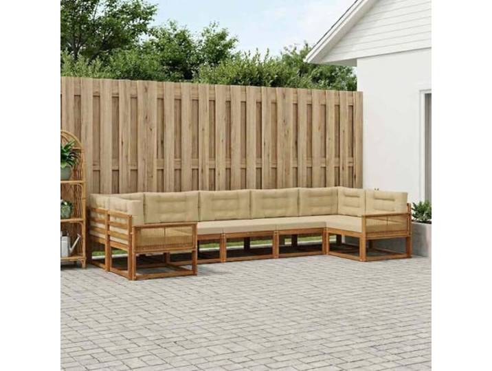 HFMDRMU Outdoor-Sofagarnitur mit Kissen 7-teilig, Akazienholz Natur und Beige, Sitzgarnitur mit Lattenrahmen für Garten, Terrasse oder Pool