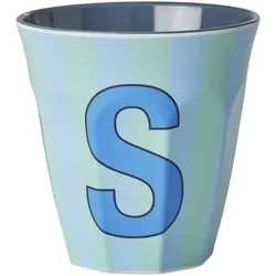 RICE Melamin Buchstabenbecher gestreift, S, blau