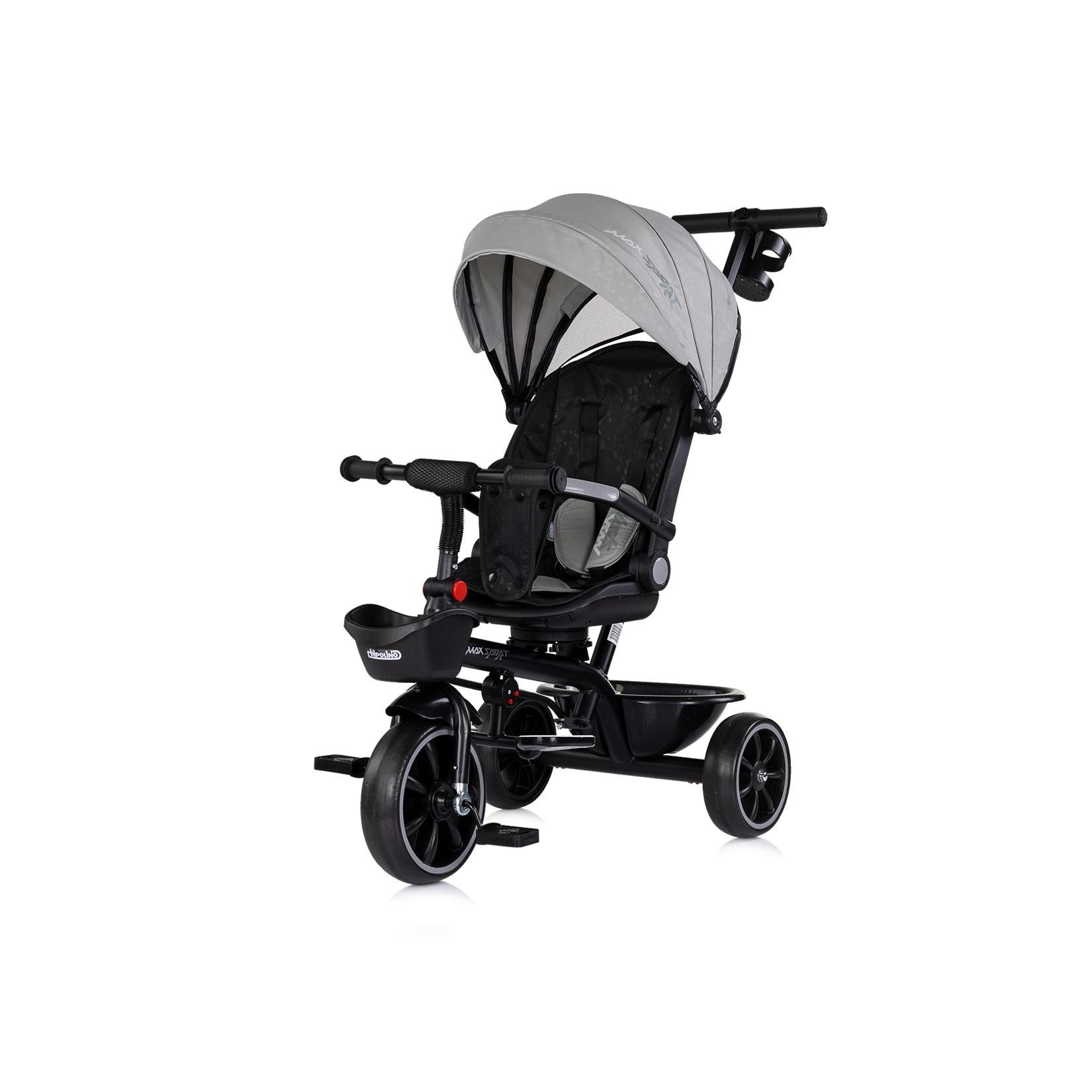 Chipolino Tricycle Max Sport 2 in 1, Dreirad, Becherhalter, Sitz umkehrbar, Korb grau/schwarz
