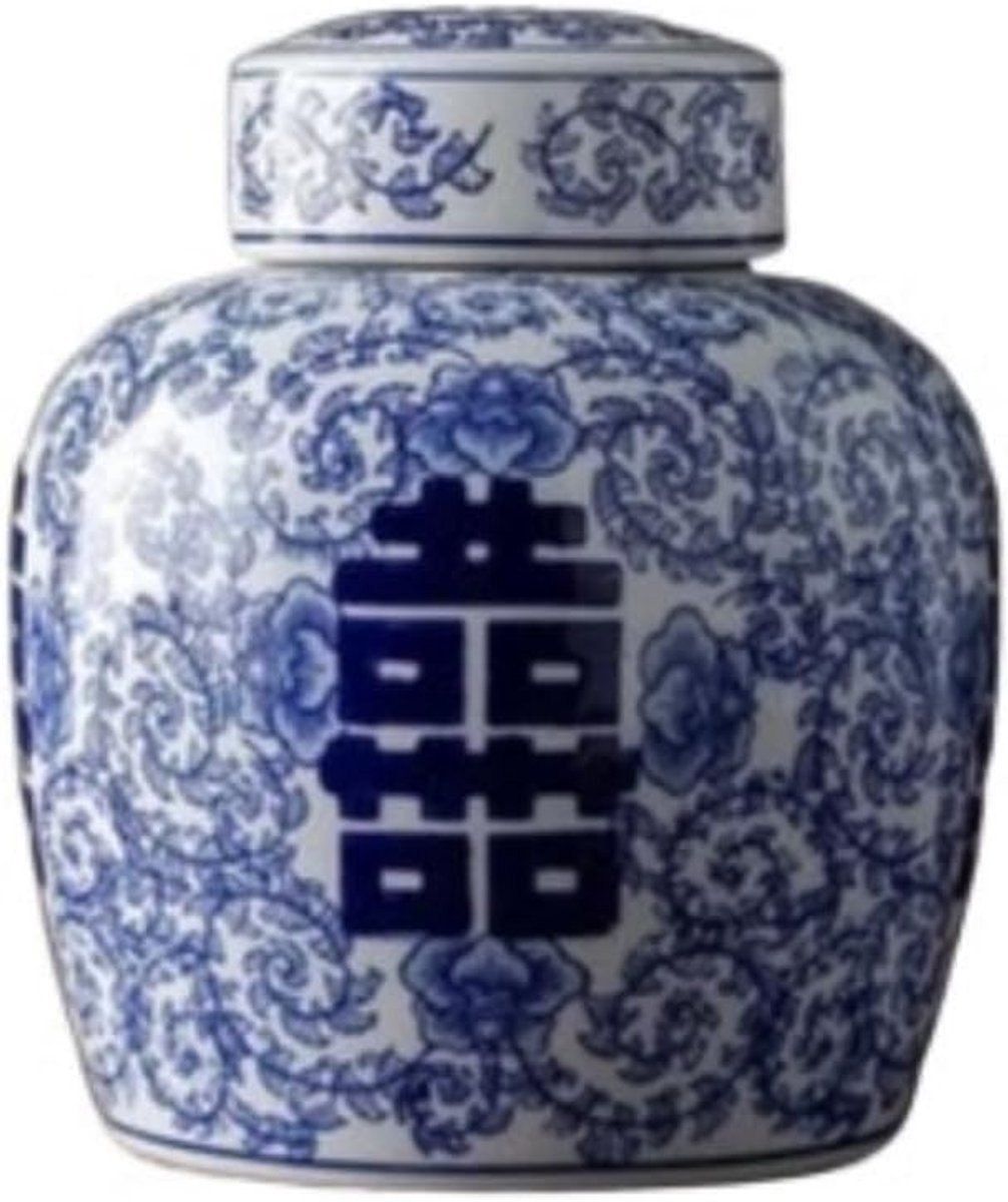 Handgemaakte blauwe keramieken decoratieve vaas en opbergpot voor thee, Hoogte: 25 cm, Breedte: 21,5 cm