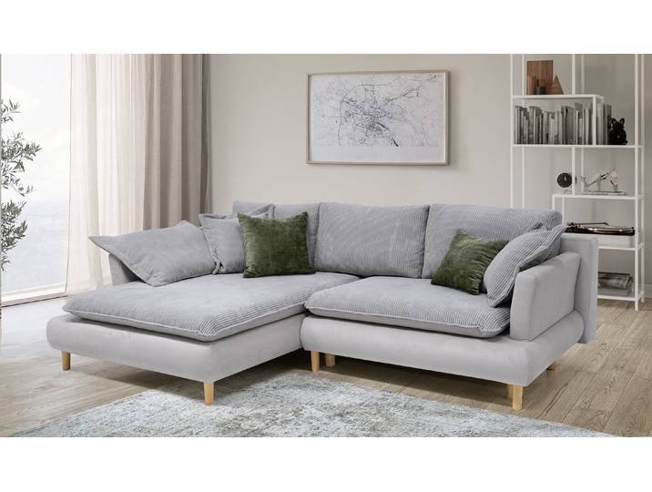 Ecksofa COLLECTION AB Mandela L-Form, B: 264 cm , grau, B:264cm H:94cm T:184cm, 100% Polyester, Sofas, Ecksofa, Schlaffunktion, Bettkasten & 5 Zierkissen, Federkern
