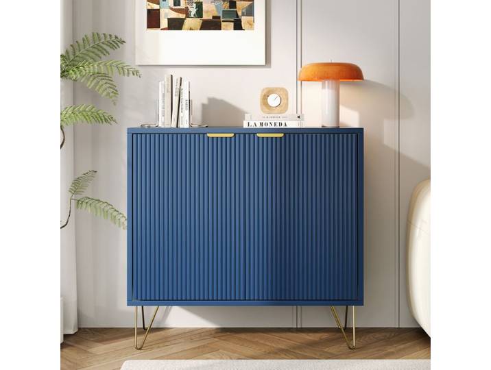 Meuble d'appoint 80x40x78cm double porte étagères réglables bleu foncé.