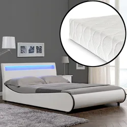 Kunstlederbett Valencia LED RGB Beleuchtung Kaltschaummatratze 180x200 cm Weiß Corium