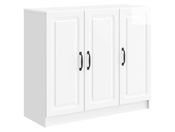 KPOTUERTU Sideboard Hochglanz Weiß 89 x 34,5 x 77 cm Holzwerkstoff Minimalistisches Design, rechteckige Form, Metallgriffe, 90°-Pendeltüren, Regalbretter, Wohnzimmer, Esszimmer