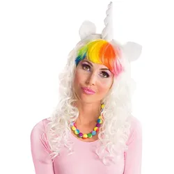 Lockenperücke "Einhorn", weiß/bunt