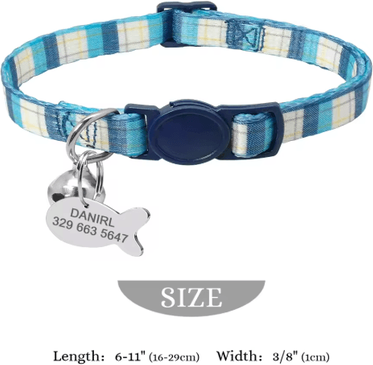 Inspire Picks Personalized Engraved Nylon Cat Collar With Custom ID Tag 098lblue