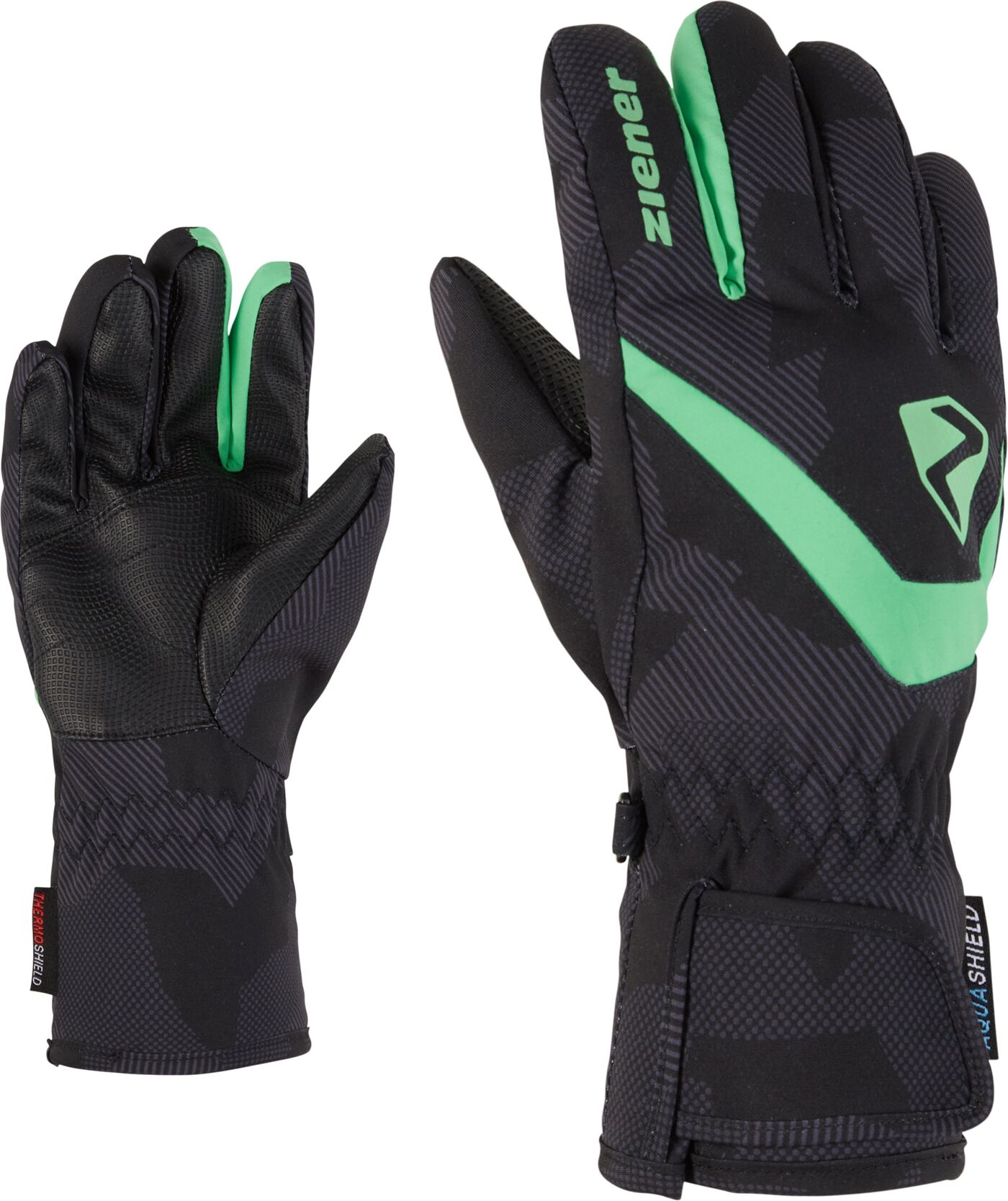 Skihandschuhe ZIENER "LORIKO-Z AS glove junior", Kinder, Gr. 3,5, grau (gray ink camo), Polyester, Handschuhe Skihandschuhe gray ink camo 3,5