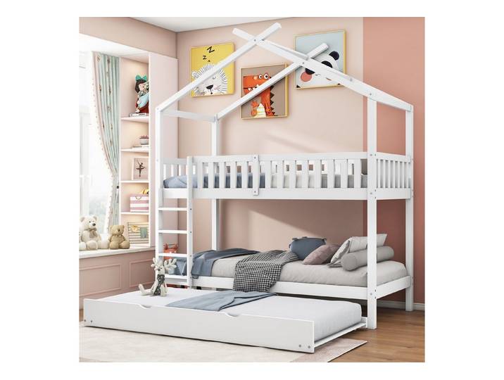 Flieks Etagenbett, Hochbett Kinderbett Kiefer 90x200cm mit Ausziehbett 90x190cm