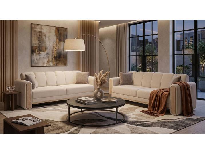 JVmoebel Polstergarnitur Luxuriöses beiges Sofaset Sofas Stoffsofas Wohnzimmergarnitur, (2-tlg), Made in Europa