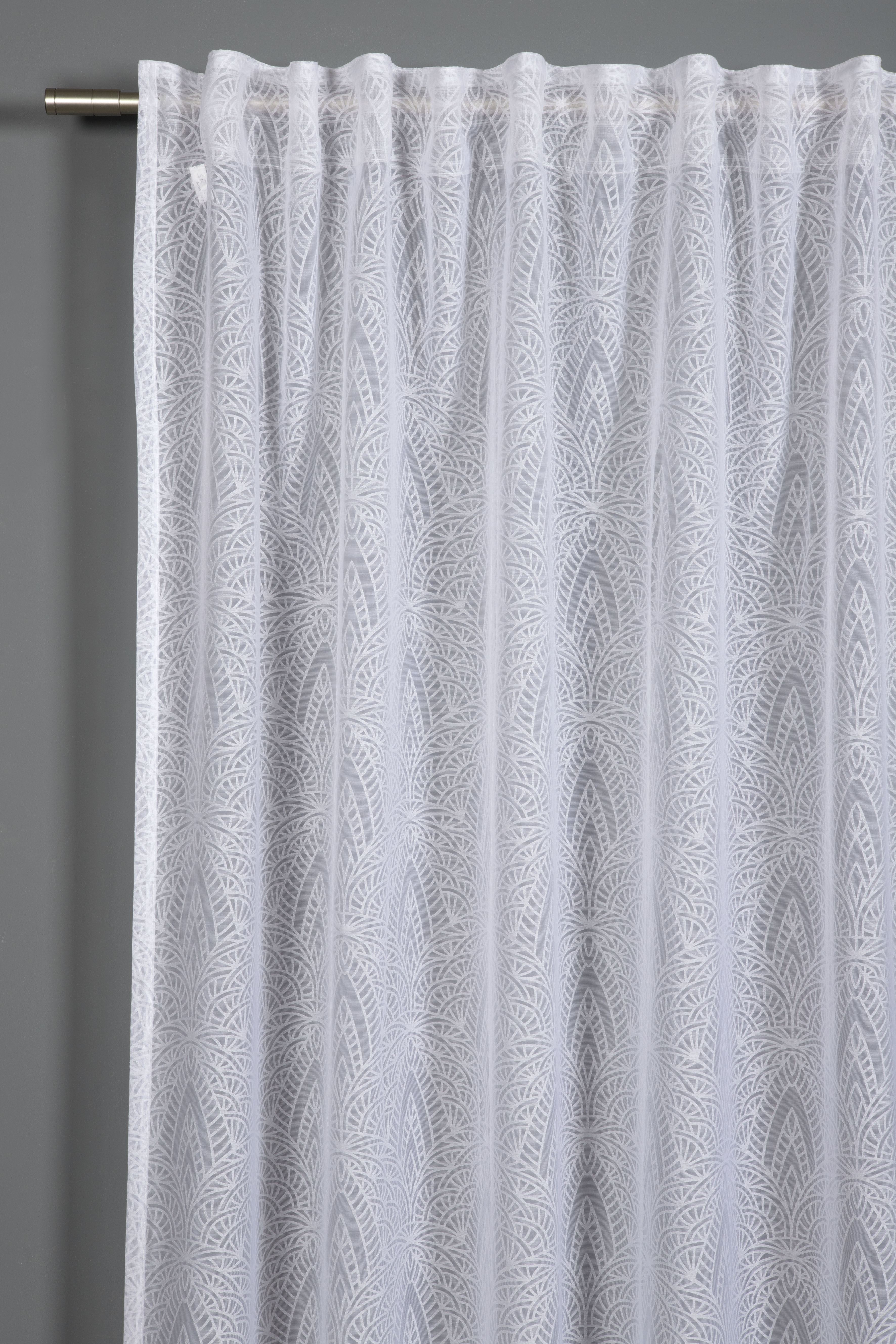 Gardine GARDINIA "Schal mit Gardinenband Ausbrenner Grafik", weiss (weiß), B:140cm H:245cm, Obermaterial: 50% Polyester, 50% Viskose, Gardinen, Gardine, Stoff Ausbrenner Graphic weiß 245cm, verdeckte Schlaufen, 140cm