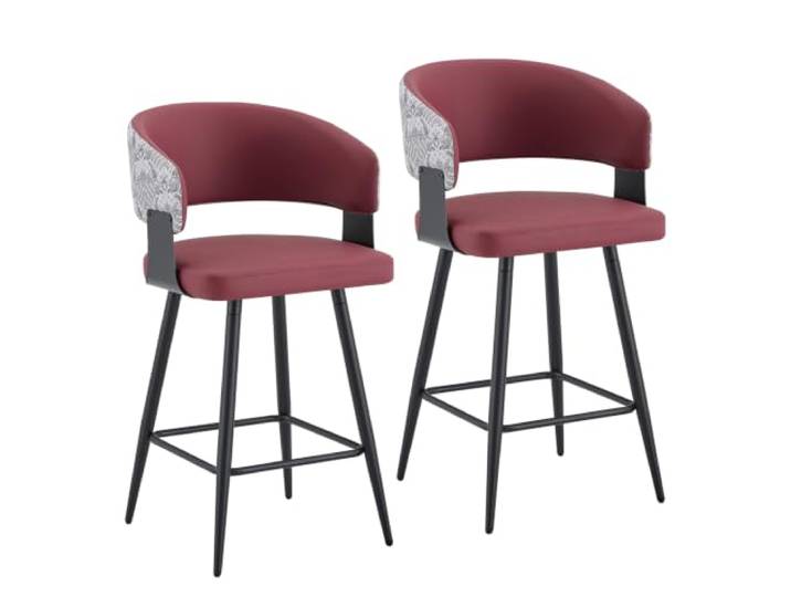 Vexelus 2er Set Esszimmerstühle, modern gepolstert mit Rückenlehne & Armlehnen, rotes PU-Kunstleder, Mid-Century Stil für Zuhause, Hotel und Restaurant