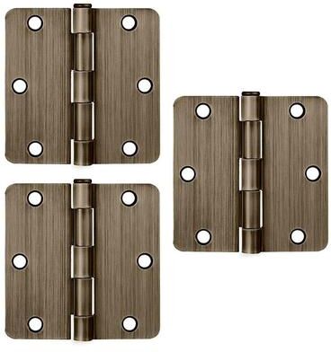 Design House Antique Brass Steel Plain Bearing Door Hinge with Removable Pin, 3-1/2 x 3-1/2 in. 1/4 in. Radius, 3-Pack