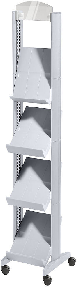 Prospektständer aus Polystyrol, für 4 x DIN A4, mit Werbefläche, alusilber / alusilber EasyDisplay