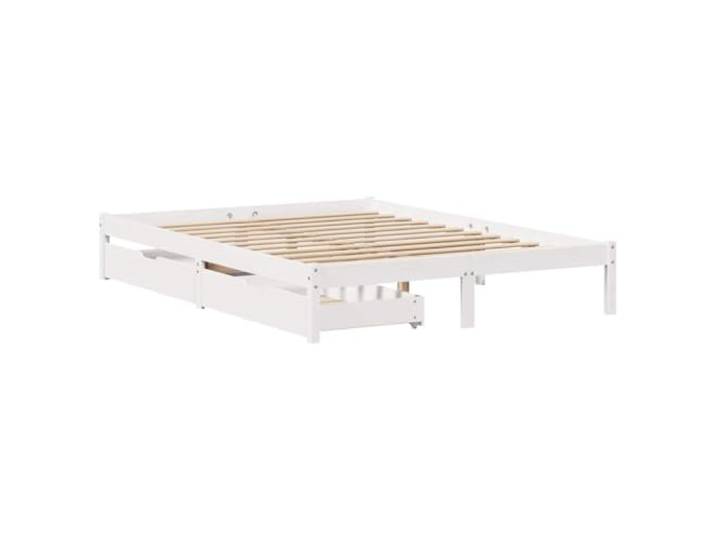 KTHLBRH Einzelbett weiß 120 x 200 cm Massivholz Kiefer Mit 2 Schubladen, Lattenrost, Rollen, Gestell mit Stauraum darunter