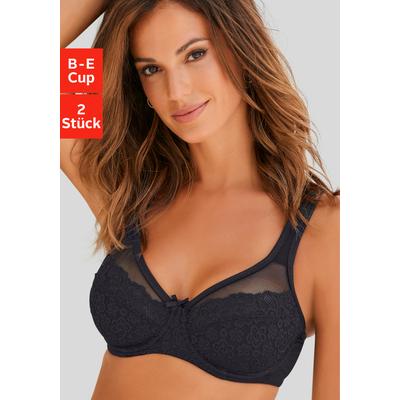 Bügel-BH "BH mit Bügel", Damen, Gr. 80, Cup E, schwarz (schwarz, weiß), Microtouch, Obermaterial: 50% Polyamid, 40% Baumwolle, 10% Elasthan, PETITE FLEUR BY LASCANA, BHs Bügel-BH, im attraktiven Doppelpack