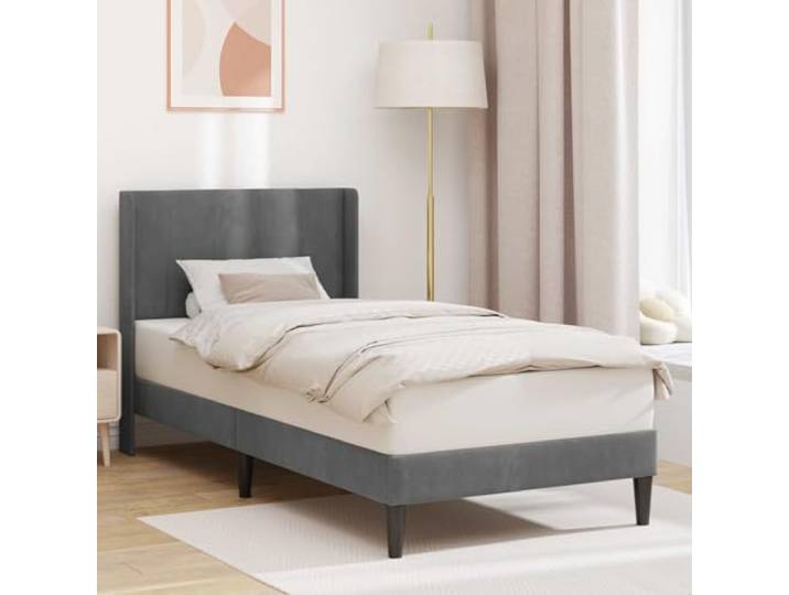 YNGBHFNOP Samtbezug Modernes Design 100 x 200 cm Grau Bettrahmen mit Kopfteil Dunkelgrau 100x200 cm Samt Bettgestell mit Lattenrost und Samtbezug Modernes Einzelbett Stilvoll und