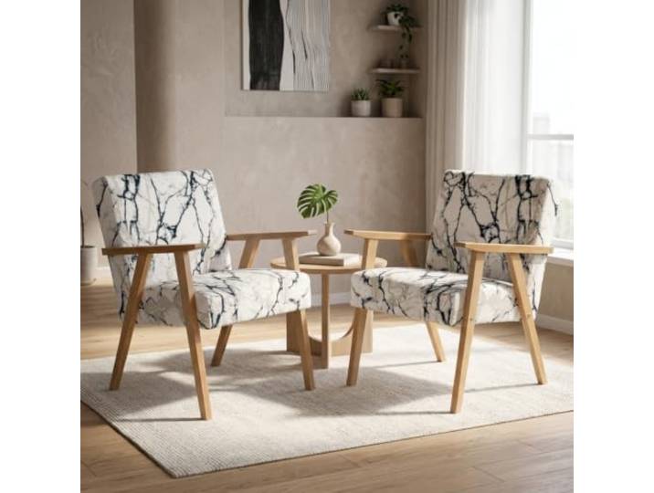 Family Meble 2er-Set Sessel Soler Design – 2 Retro-Sessel im Vintage-Stil mit Stoff-Bezug – Weiß · 10