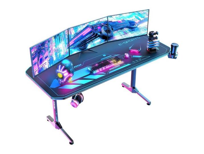 Bureau Gaming 160x75 cm Bureau Gamer Ergonomic Informatique Table Gaming en Fibre de Carbone Gaming Desk pour à Domicile Noir