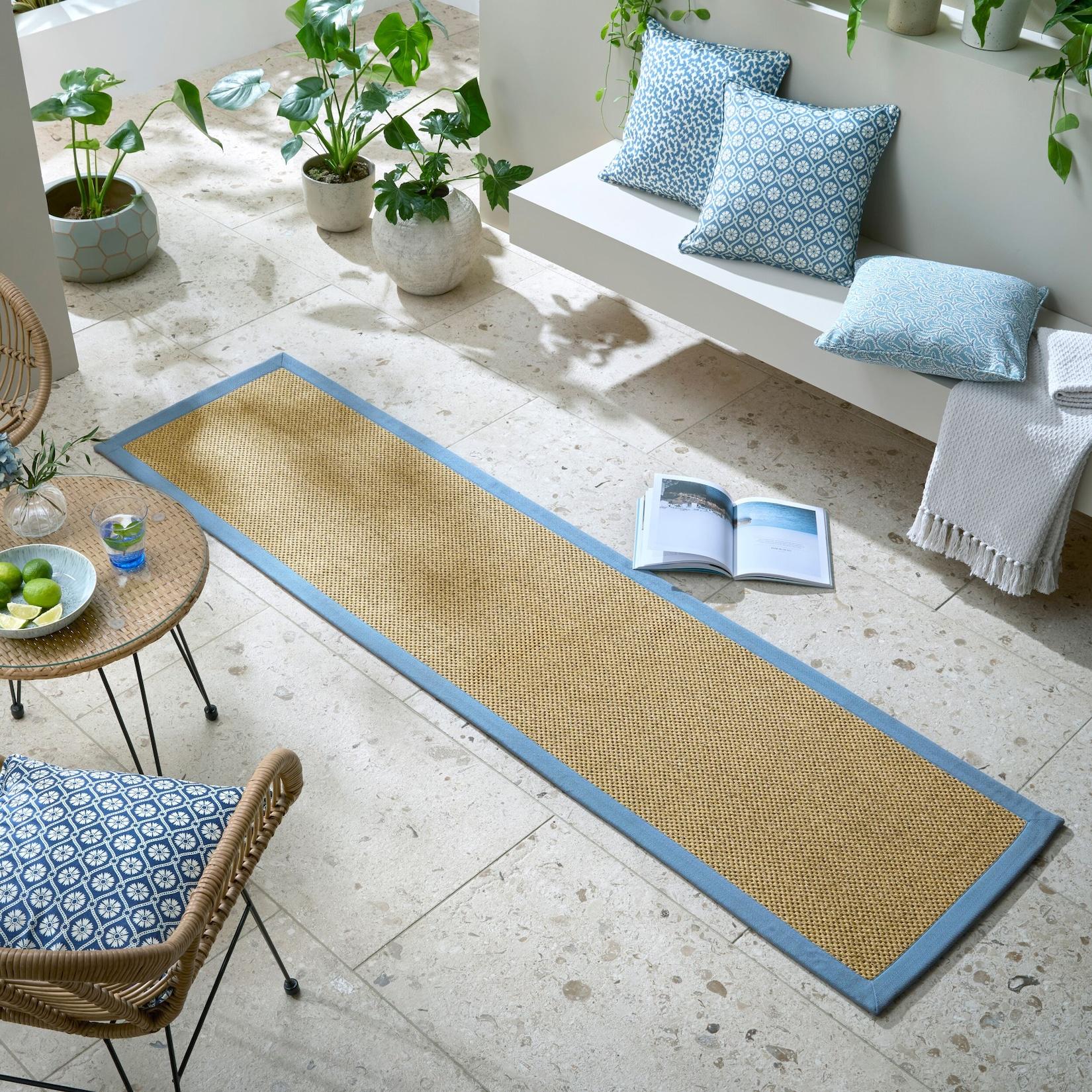 Outdoor-Läufer Bordüre Natur-Blau 60 x 230 cm - KEER Kadima Design
