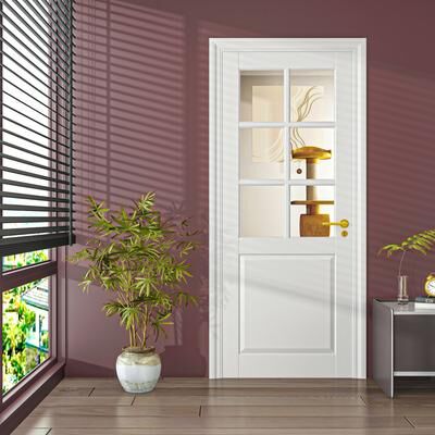Lirago 6-Lite Preassembled Clear Glass French Door Paintable Panel for Closet Pantry Bedroom Livingroom Study kitchen Barn w/o Frame