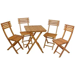DELUKE Balkon-Set Alameda - Akazie, Natur | Balkon-Set Gartenmöbel-Set Sitzgruppe für Balkon Balkonstuhl Balkontisch
