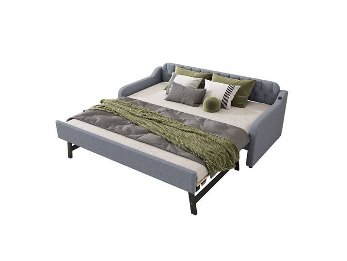 OKWISH Schlafsofa mit ausziehbares Rollbett, USB-Anschluss, Hausbett Tagesbett 90x200cm, ohne Matratze