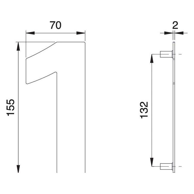 EDI Hausnummer Ziffer 1 Edelstahl matt 150 mm Breite 70 mm (2501/0000/00)