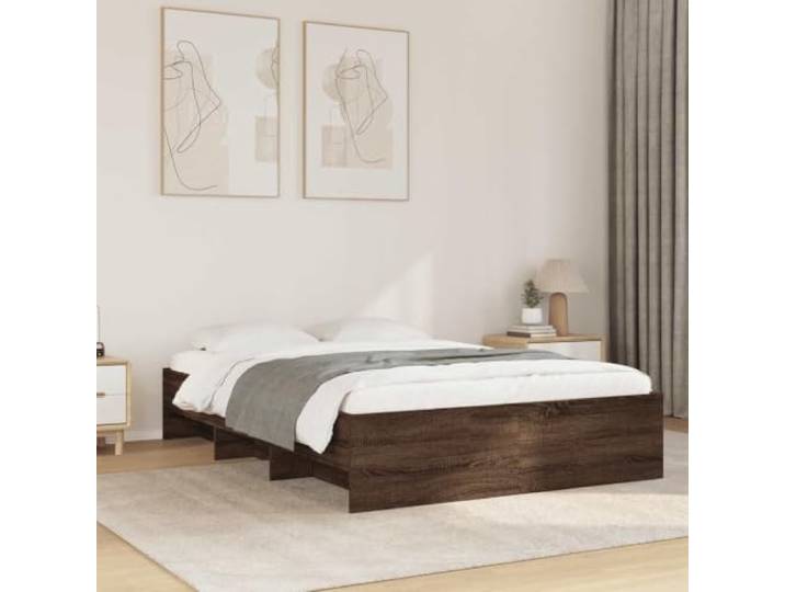 RJPLMFV Bettgestell, Eiche, Braun, 140 x 200 cm, ohne Matratze Nachhaltiges Ingenieurholz, Lattenrost inklusive, Aufbewahrungsfächer, Schlafzimmer