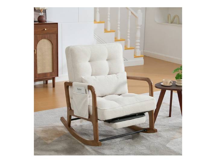 STILVORA Schaukelstuhl Polsterstuhl mit Lendenkissen und verstellbarer Lehne Freizeitstuhl (Schaukelstuhl, Ausziehbare Fußstütze, Lendenkissen), Für Wohnzimmer, Schlafzimmer, Babyzimmer, Leseecke