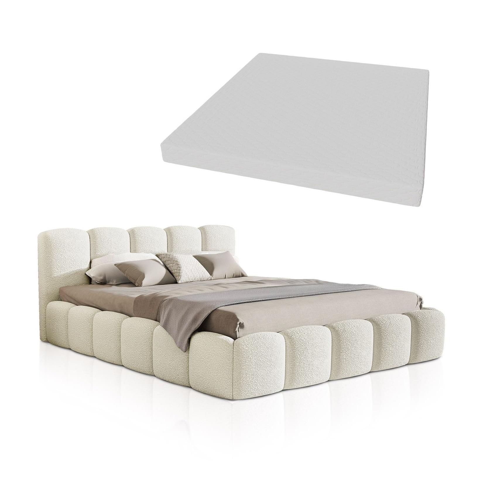 Juskys Polsterbett Catania - Bubble Design mit Bouclé & gepolstert, inkl. Matratze - 180 x 200 cm - Creme