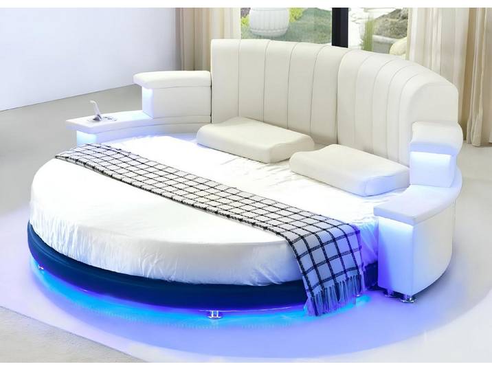 Xlmoebel Rundbett LED-beleuchtetes Lederbett mit komfortabler Polsterung (1-tlg., Bett), Hergestellt in Europa