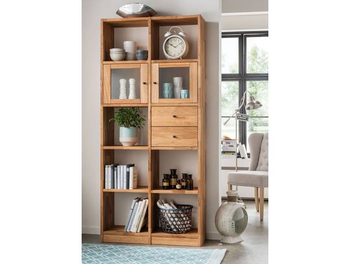 Standregal HOME AFFAIRE Ecko, vielseitig als Bücher-, Wohn- oder Aufbewahrungsregal einsetzbar , beige (naturfarben), B:92cm H:202cm T:34cm, Massivholz, Regale, Standregal, Modulares Regalsystem mit vielseitigen Gestaltungsmöglichkeiten