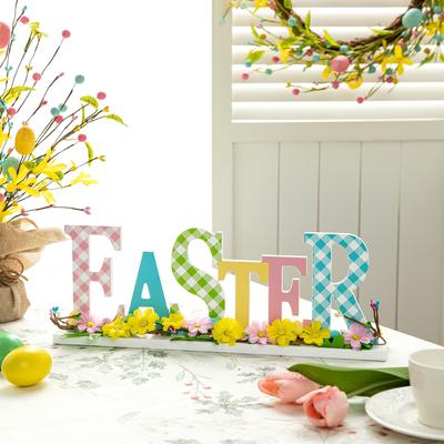 Glitzhome Wooden Table Decor HOP Happy Easter Word Sign Block Letters