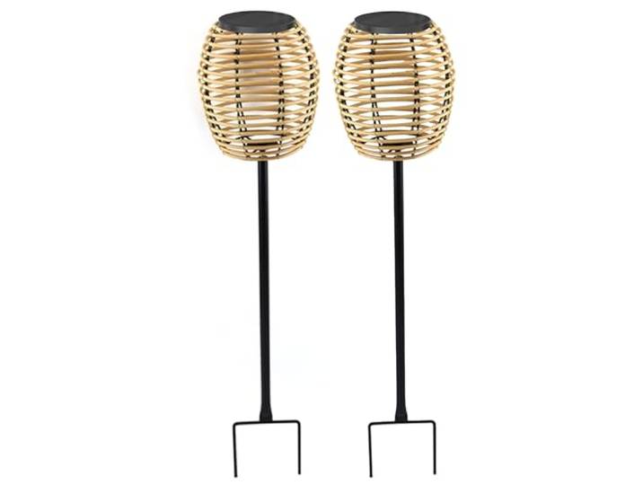Lumisky Lot de 2 balises solaires 2x BAVINA en poly rotin avec module LED solaire et télécommande H71.5cm