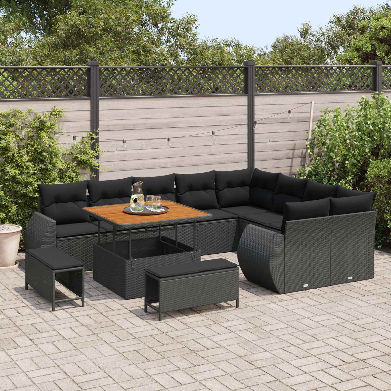 vidaXL Ensemble de canapé de jardin 12 pc 12 place Noir