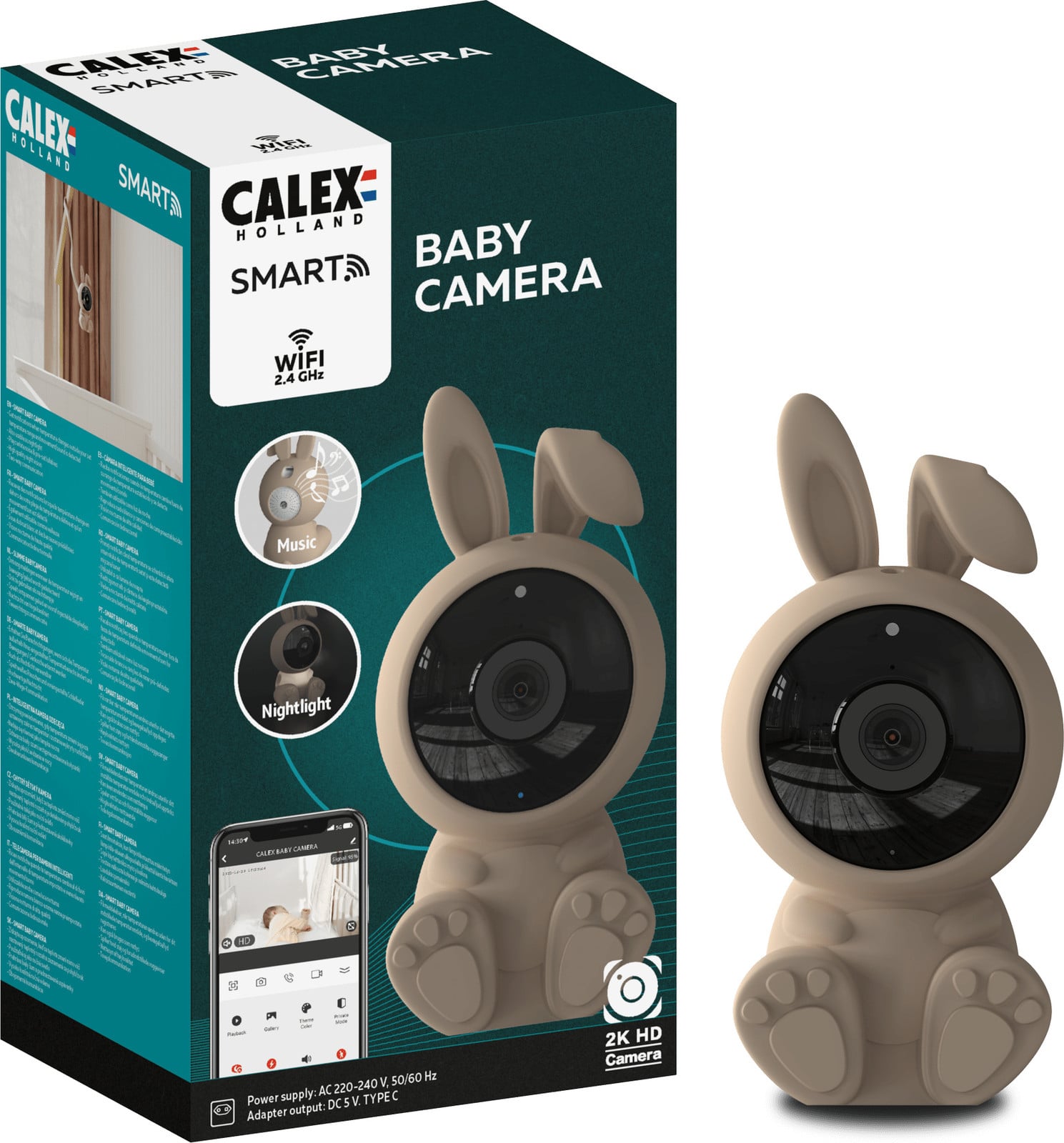 Calex Smart Security bewakingscamera met Wi-Fi, 2K-resolutie, PIR-sensor, nachtzicht en 2-weg audio