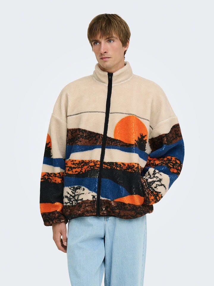 ONLY & SONS Fleecejacke "Adam" in Beige/ Blau - L