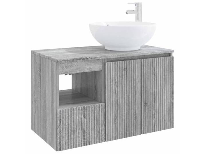 PUGYNBK Badmöbel-Set, 2-teilig, Sonoma Grau Hergestellt aus Holz, Wandmontage, Schminktisch und Schrank, geräumige Aufbewahrung