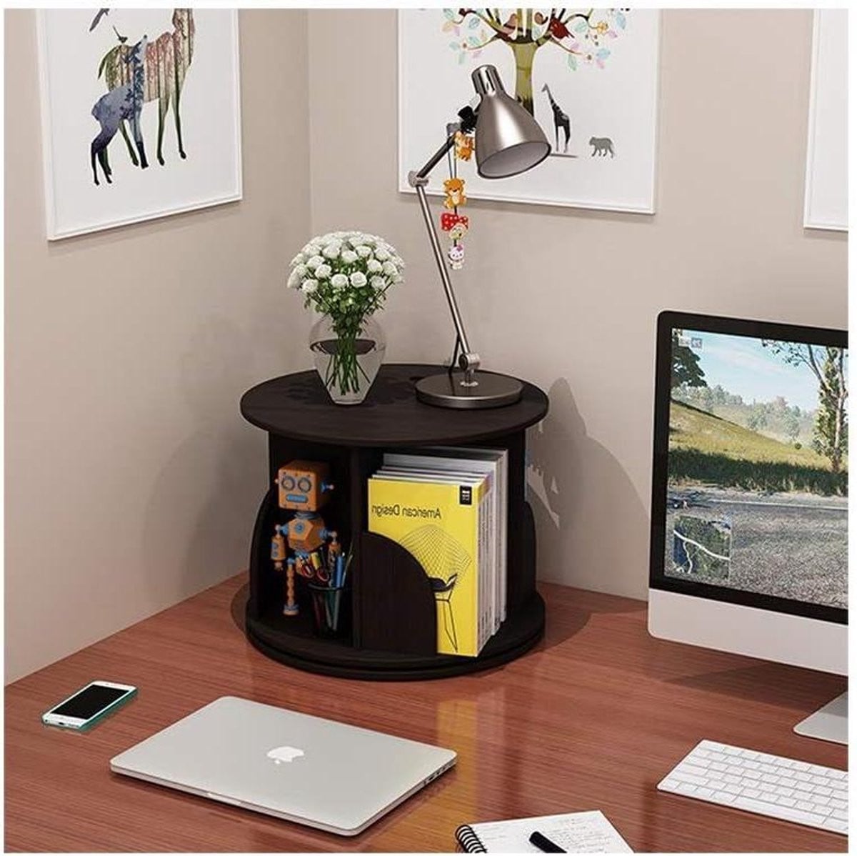 Wit Roterend Boekenrek - Vrijstaande Bureau Organizer voor Home Office